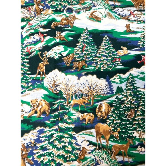 Winter Wildlife Forest Scenic Print Fabric Cotton Quilting Upholstery Material - Picture 2 of 3